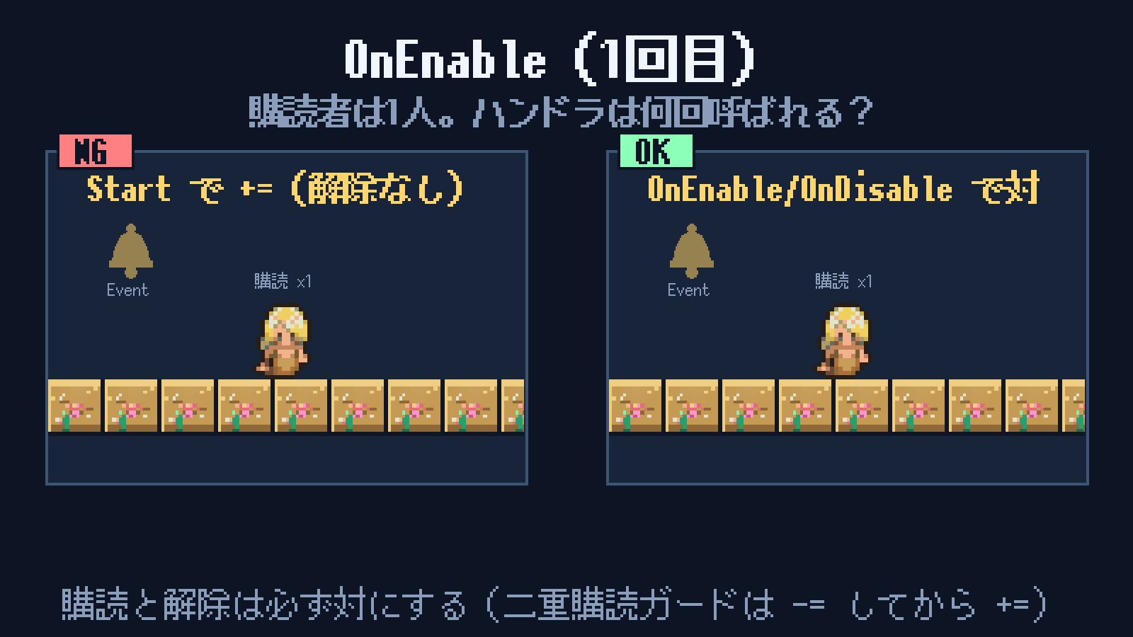 イベント購読は OnEnable / OnDisable で対にする
